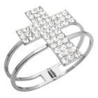 Hip Hop Shimmering Cross Cuff CZ Bracelet In Silver Simulated Rhodium