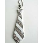 White Enamel Tie Pendant Hip Hop Jewelry w/ Cubic Zircon Designed Pendant w/ 24 inches Chain