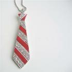 Red Tie Pendant Hip Hop Jewelry Red w/ Cubic Zircon Designed Pendant w/ 24 inches Chain