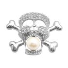 Silver Skull Head w/ Pearls in Skull Mouth Pendant Brooch Cubic Zircon