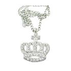 Sparkling Diamante Hip Hop Crown Pendant Fully Encrusted Embedded with Simulated Diamong 3 Inches Long King Crown Pendant