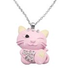Mischievous Stunning Pink Cute Cat Pendant Embedded with Crystals & 1 Eye Closed Blinking At You Cute Cat Pendant Necklace