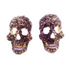 Skull Head Earrings Fully Encrusted with Amethyst & Tanzanite Crystals On Golden Metal Golden Teath Earrings Smashing Skull Jewelry