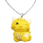 Enamel Painted Cute Yellow Cat Pendant Very Mischievous w/ White Claw