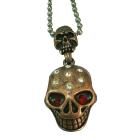 Halloween Jewelry w/ Two Skull Hagning w/ Red Eye Pendant Necklace