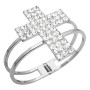 Hip Hop Shimmering Cross Cuff CZ Bracelet In Silver Simulated Rhodium