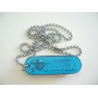 Blue Roller Blades Dog Tag Pendant Quickies Skull Luck 24 Inches