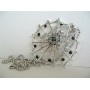 Silver & Black Spider Web Pendant Hip Hop Necklace w/ Black Crystals