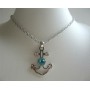 Anchor Pendant Necklace w/ Aquamarine Crystal Embedded Jewelry