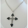Black Rhinestones Cross Pendant Necklace 26 Inches Chain