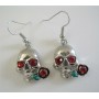 Hematite Skull Earrings Skeleton Jewelry Pierced Earrings w/ Red Eyes