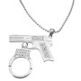Pistol Gun w/ Handcuff Dangling Diamond Gun Pistol Handcuff Necklace