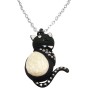 Black & White Cat Pendant w/ Diamante Sparkling On Body Necklace