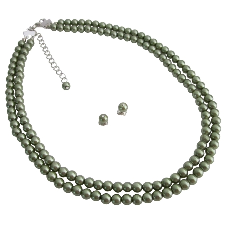 Nice Green Pearl Jewelry Very Elegant Unique Affordable Double Stranded Set