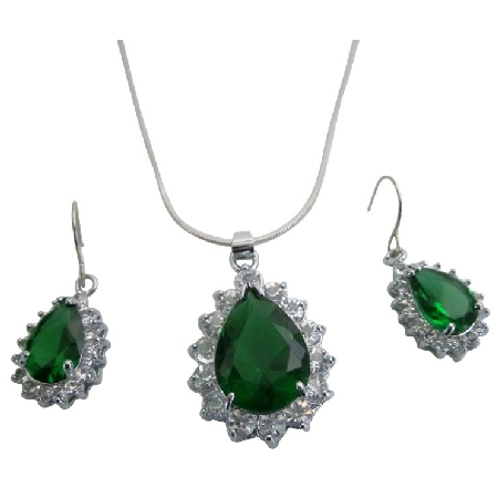 Celebrity Inspired Pear Shape Silver Plated Sparkling Jewelry Set