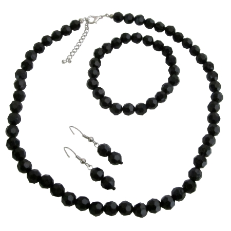 Multi-Faceted Bead Necklace Bracelet & Earrings Set