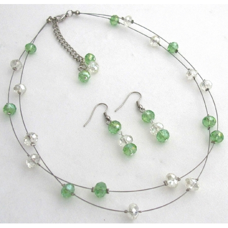 Peridot AB Crystals Glass Beads Back Drop Down Necklace with Earrings