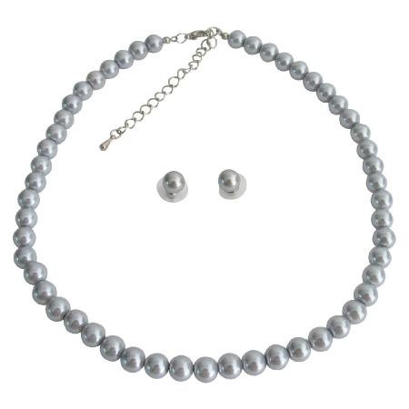 Gray Pearl Swarovski Stud Earrings Single Strand Necklae Specialize Wedding Custom Jewelry