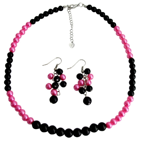 Black Fuchsia Cluster Earrings Necklace Fashionable Bright Wedding Jewelry
