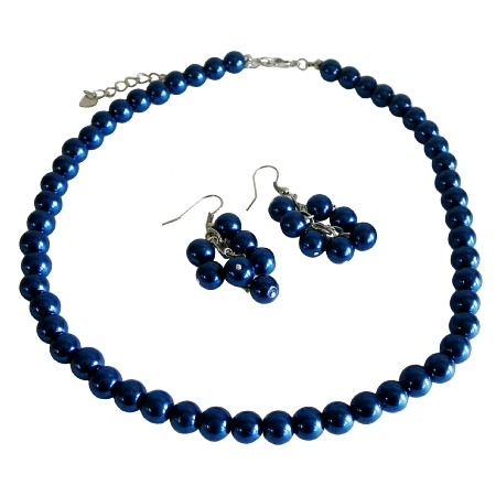 Synthetic Sapphire Dark Blue Pearls Jewelry Set
