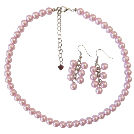 Pink Pearls Jewelry Set Simulated Pink Pearls w/ Earrings Necklace Set