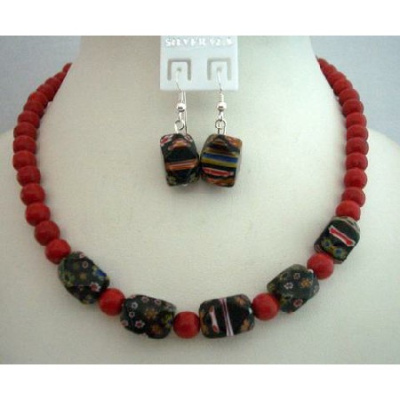 Custom Jewelry Coral 8mm Beads w/ Millefiori Murano Glass Bead