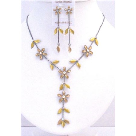 Floral Necklace Set Golden Yellow Jewelry Y Shaped Prom Necklace Set