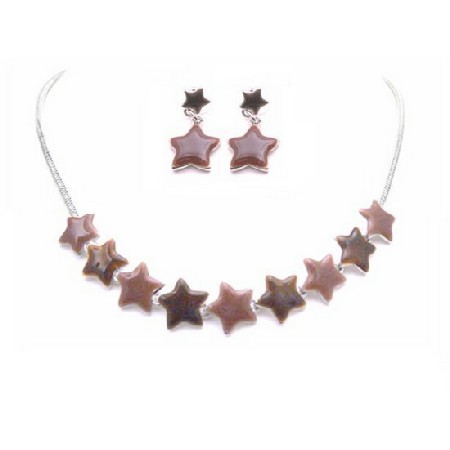 Star Charm Necklace Set Enamel Brown Lite & Dark Star Jewelry