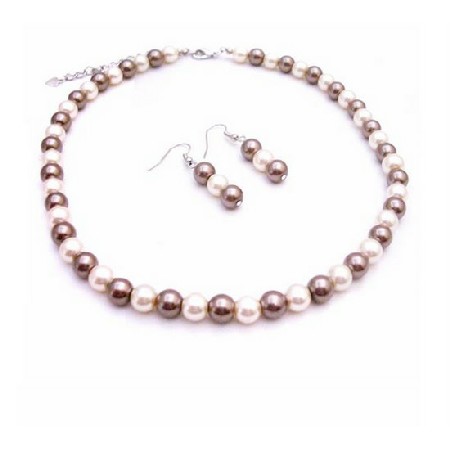 Collection For All Fashion Jewelry Bronze Ivory Pearls Necklace Set