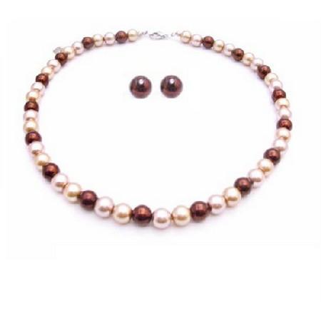 Multicolor Pearls Stud Earrings Necklace Set Prom Gift Jewelry Set