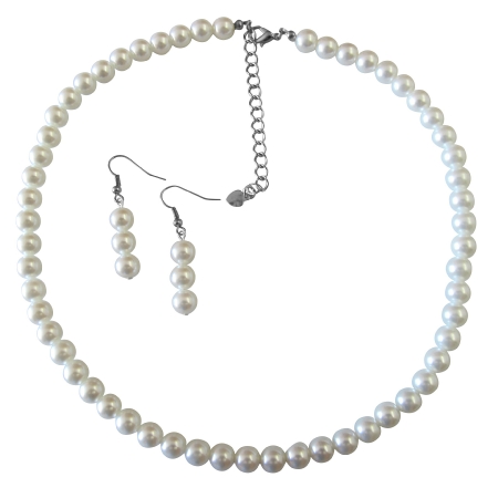 Pure White Jewelry Necklace & Earrings White Pearl Necklace Set For All Ocassion Jewelry