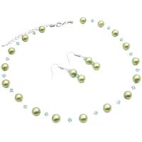 Prom Bridemaids Bridal Beautiful Affordable Jewelry Green Pearls With Swarovski Erinite Crystals