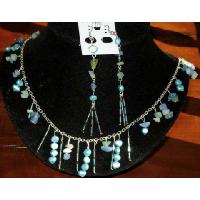 Fun Whimsical Blue Semi Stone All Over Necklace Earrings Set