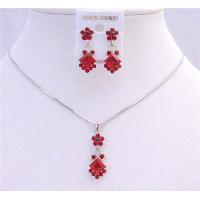 Siam Red Crystals Cute Necklace Set Affordable Bridemaids Jewelry Set