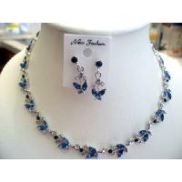 Blue Sapphire Vintage Victorian Style Necklace Earrings Set