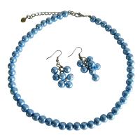 Gorgeous Delicate Nice Aqua Blue Pearls Necklace Set w/ Bunches of Pearls Earrings