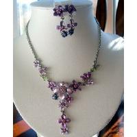 Enamel Purple  Flower w/ Simulated Crystals Victorian Necklace