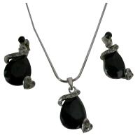 Jet Crystals Teardrop Necklace Set Very Sleek Danty Inexpensive Jewelry Set