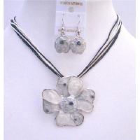 Grey Pendnat Jewelry Set Enamel Grey Multi Stranded Necklace Set Adorable Jewelry 