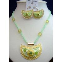 Shell Enameled Green Necklace & Earrings
