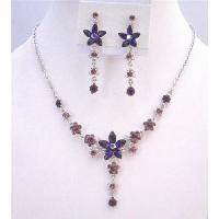 Amethyst Crystals Light & Dark Necklace Set Flower Design Jewelry Set  
