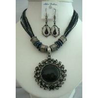 Black Jewelry Traditional Classic Ethnic Feminine Jewelry MultiStrands w/ Cat Eye Necklace Set