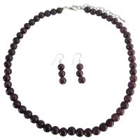 Handcrafted Genuine Purple Cat Eye 8mm Faceted Beads Necklace w/ Sterling Silver Earrings  