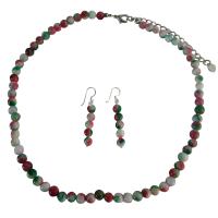 Simulate Fancy Agate Beads Necklace w/ Sterling Silver Earrings Handcrafted Jewelry  
