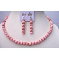 Genuine 6mm Pink Cat Eye Sterling Silver Necklace Set Handcrafted Jewelry  