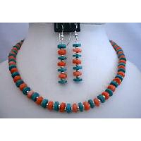 Sterling Silver Genuine Turquoise And Coral Ring Necklace Set Handcrafted Turquoise Jewelry