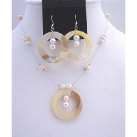Shell Freshwater Pearls Necklace Set Round Shell Pendant & Sterling Silver Earrings Jewelry Set 