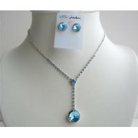 Blue Crystals Vingtage Necklace Sets Crystals Stud Dangling Jewelry Set