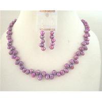 Side Drill Purple Dyed Metallic Freshwater Pearls Necklace Set Custom Handcrafted Jewelry
