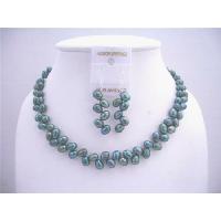 Custom Metallic Freshwater Rice Pearls Dyed Turquoise Green Necklace & Sterling Silver Earrings